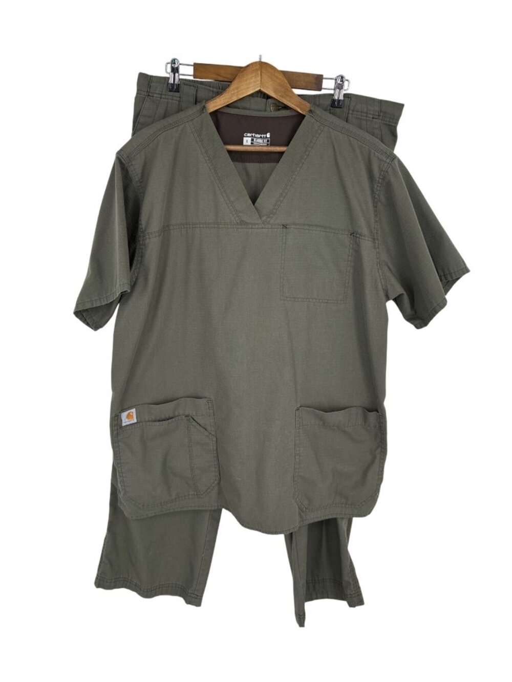 Carhartt Ripstop Classic Fit V-Neck Scrub Top and Pants Olive Green Men's Size L